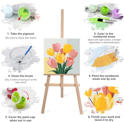 Lxmsja 4 Pack Bold Botanicals Paint by Numbers Kit for Adults, Easy Framed Paint by Numbers for Adults Beginner, DIY Acrylic Oil Painting Craft Kits for Home Wall Decor 8x8 inch - Image 7