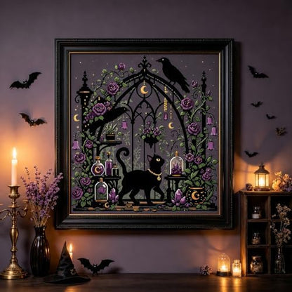 Halloween Black Cat Stamped Cross Stitch Kits for Beginner 13.7x13.7 Inch - Image 5