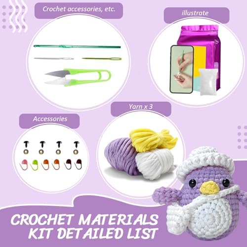 Wadukud Purple Penguin Crochet Kit for Beginners, DIY Crochet Animal Kit for Adults, Crochet Starter Kit with Step-by-Step Video Tutorials, Craft Gifts for Girl Kids - Image 5