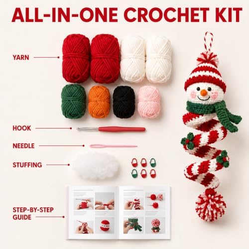 Crochet Snowman Spiral Ornament DIY Kit, Christmas Craft for Adults - Image 5