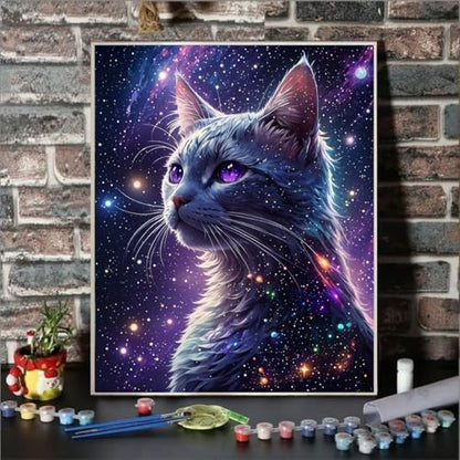 Cat Paint by Numbers Kit for Adults Beginner Starry Night Oil Painting Kit Adult Paint by Number Kits on Canvas DIY Painting Art by Numbers Gifts for Cat Lover Home Wall Decor 16x20 Inch - Image 2