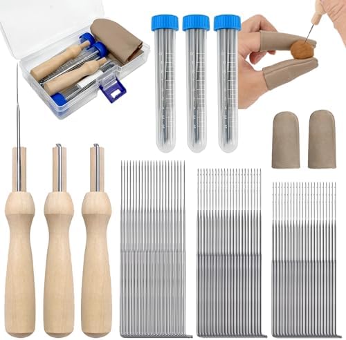 Needle Felting Kit - 60pcs Wool Felting Supplies with 3 Sizes Felting Needles 3 Wooden Handles & Fingercots Needle Felting Tools for Beginner Adults Professional DIY Felting Crafts by Unknown