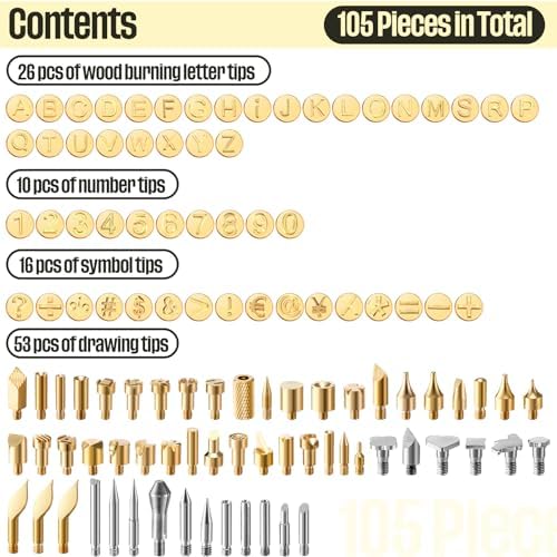 105 Pieces Wood Burning Tip Pyrography Wood Burning Tip Set Including Letter Number Symbol Wood Burning Tip for Wood Burner DIY Embossing Wood Burning Carving Crafts - Image 3