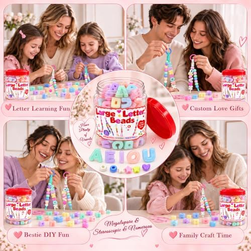 Kasmena 420Pcs Chunky Large Letter Beads DIY Keychain & Bracelet Making Kit - Image 5