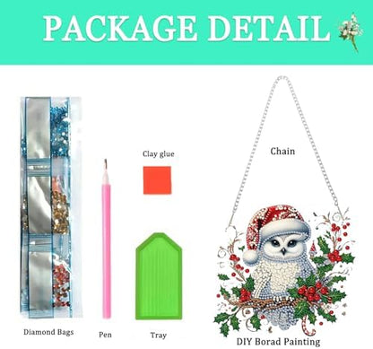 Auremi Christmas Diamond Art Painting Pendant Kits with Chain,5D Owl Diamond Art Hanging Kit DIY Diamond Crystal Window Door Hanging Pendant Kit for Adults Gift Wall Decor - Image 3
