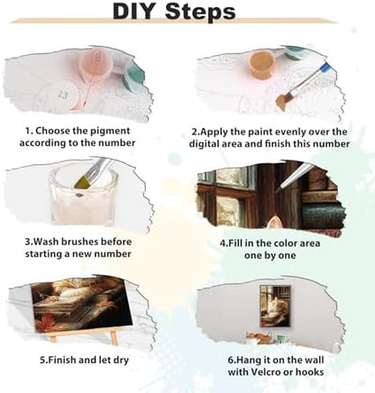 EOBROMD Framed Paint by Numbers Kits for Adults with Wooden Easel, Sleepy Cat DIY Paint by Numbers for Adults Beginner, Painting on Stretched Canvas, Oil Painting Kits for Home Decor Gift 10x14 Inch - Image 5