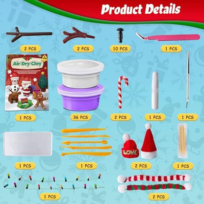 ESSENSON Air Dry Clay Christmas Crafts Kit, 36 Colors DIY Modeling Clay Craft Set with Accessories, Christmas Stocking Stuffers for Kids, Xmas Gift for Girls Boys - Image 2