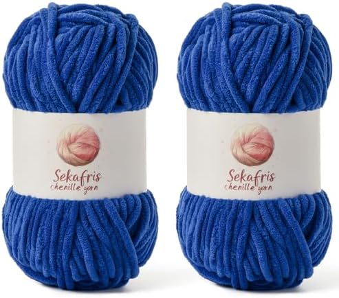 Chenille Yarn for Crocheting Size 5 Bulky Yarn, 2 Sapphire Blue by Sekafris