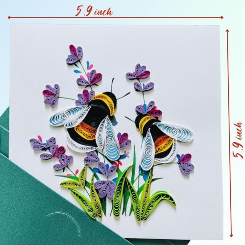 Quilling Cards, handmade card, quilled cards with Dedicated Paper, quilling birthday cards for women or all occasions: Mother's day, Father's day, Birthday... daisy bouquet (Lavender and bees) - Image 4