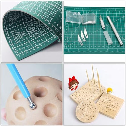 Yayatty Polymer Clay Tools, Acrylic Clay Roller, Acrylic Sheet, Rotary Cutting Mat, Round Polymer Clay Cutters with Clay Slicer Blade for Pottery and Sculpture, 42 PCS - Image 2