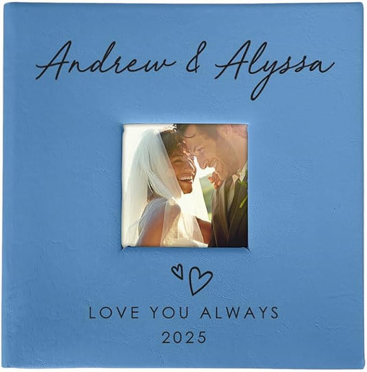 Personalized Photo Album For Couples, Holds 200 4" x 6" Photos, Engraved Hand Drawn Hearts Leatherette Picture Album, Gifts For Her, Wedding Gift