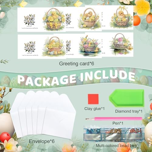 Tontut 6pcs Diamond Painting Kit Greeting Card, Little Yellow Duck 5D DIY Diamond Handmade Holiday Greeting Card with Envelope, Christmas Gift Congratulation - Image 3