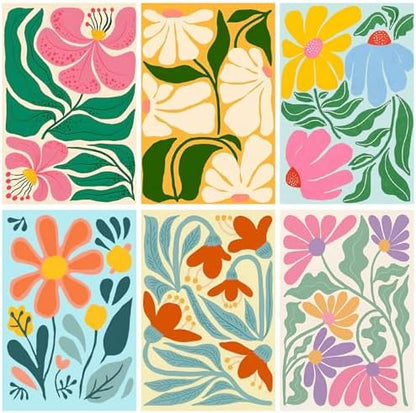 Clendo 6 Packs Paint by Numbers Kit for Adults, Easy Flowers Adult Paint by Number Kits on Canvas Without Frame, Abstract Floral Oil Painting for Home Decor Gift 8” W x 12”L by Clendo