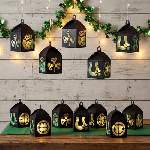 Maitys 16 Sets St Patricks Day Paper Lantern Craft Kit for Adults, Fun Irish Clover Horseshoe DIY Lanterns with Tissue Paper Glue Shamrock Lucky Handcrafts for Home Activities Ornaments Decoration - Image 2