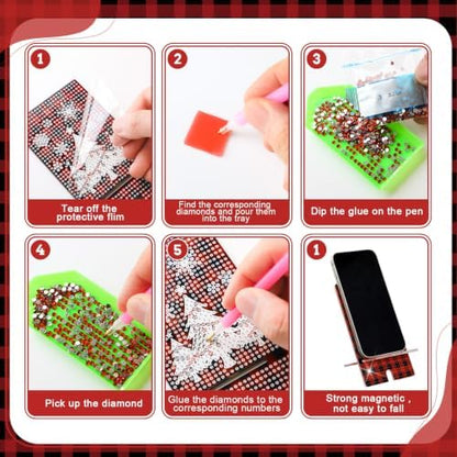 Saillong 6 Pcs Xmas Red Plaid Diamond Painting Phone Stand Full Drill - Image 6