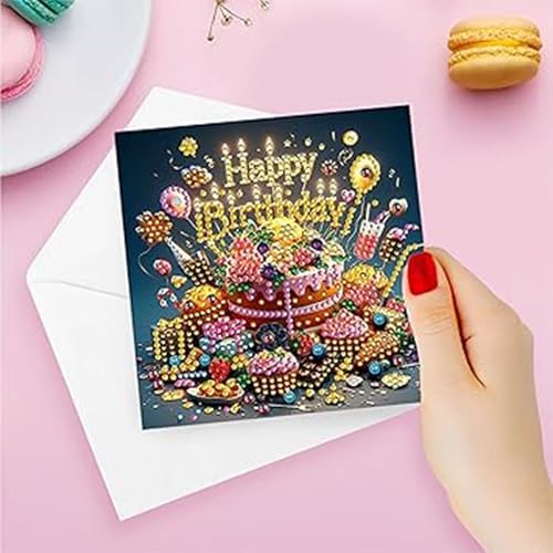 Huacan Diamond Art Painting Greeting Card Kit 6 Pcs, Diamond Art Diamond Flowers Words Greeting Cards Special Shaped Drill Arts Craft for Christmas Birthday Thanksgiving Day Holiday 30 x 15 CM - Image 4