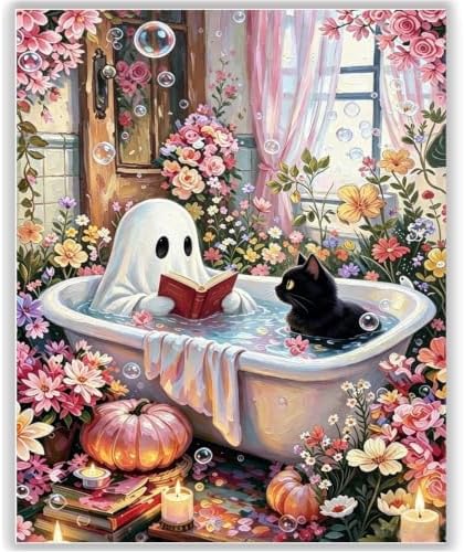 Halloween Paint by Numbers Kit for Adults Bathroom Ghost 16x20 In Frameless by HITO