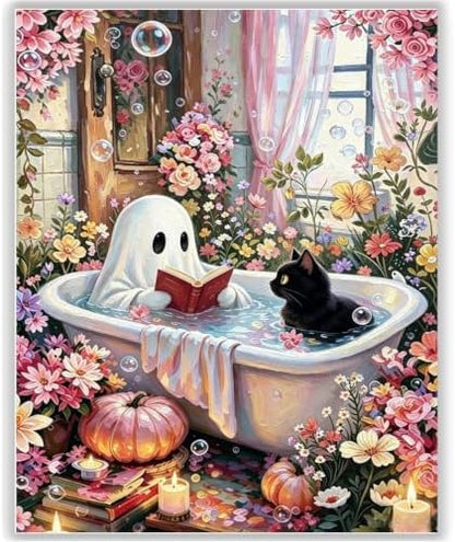 Halloween Paint by Numbers Kit for Adults Bathroom Ghost 16x20 In Frameless by HITO