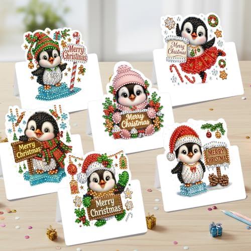 jinglinhh 6pcs Diamond Art Painting Christmas Penguin Candy Cane Greeting Cards with Envelopes, DIY Card Making Kits for Adults, Diamond Art Postcards Christmas Cards Craft Gifts - Image 6