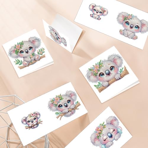 MVVMTOP 6pcs Diamond Art Painting Greeting Card, DIY Koala Diamond Art Greeting Card for Blessing and Wishe Special Shaped Diamond Arts Crafts for Birthday Thanksgiving Day - Image 5