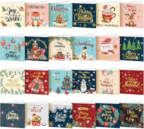Saillong 24 Pack Christmas Diamond Painting Greeting Cards with Envelopes by Saillong