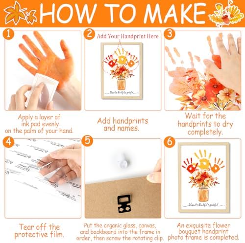 Fall Thanksgiving Flower Bouquet Handprint Art Craft DIY Kit Thanksgiving Day Family Handprint Bouquet in Vase Keepsake with Wood Frame Fall Thankful DIY Gifts for Mom Dad Holiday Birthday 12x16 Inch - Image 4