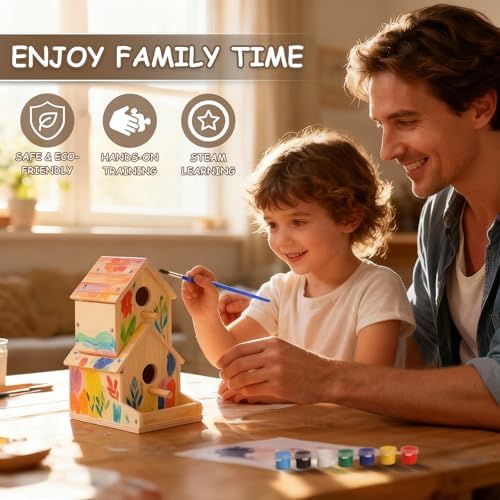 SainSmart Jr. Bird House 2-Story, Wooden Birdhouse Kids Woodworking Kit with Brushes and Paint - DIY Woodcraft Building Projects for Kids and Adults - STEM Teaching Tools, Ideal Gift for Boys & Girls - Image 2