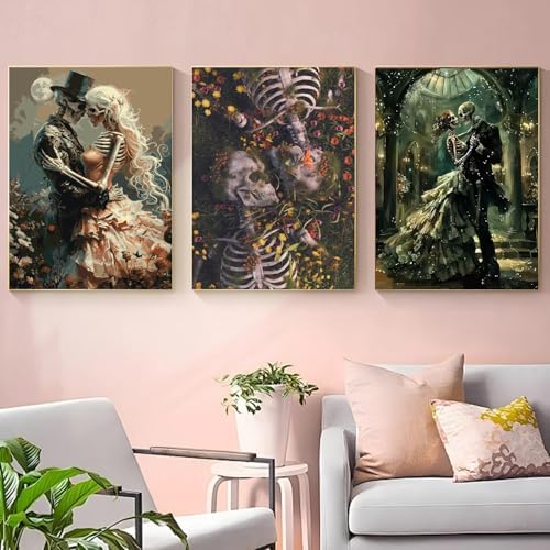 3 Pack Skull Paint by Numbers Kit for Adults Framed Canvas, Frameworkless - Image 2