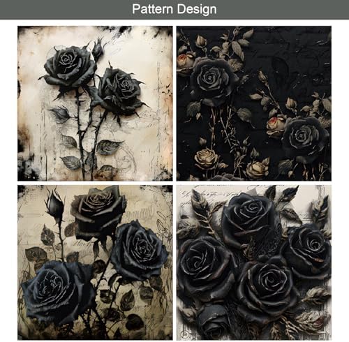 24 Sheets Black Rose Pattern Paper, 6" x 6" Rose Scrapbooking Supplies Paper Decorative Craft Paper for DIY Card Making Photo Album Junk Journal Décor - Image 6