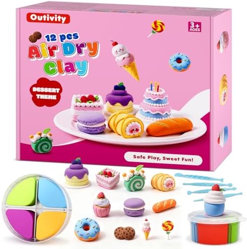 Air Dry Clay Kit for Kids Dessert Craft Set 12 Colors by Outivity