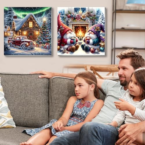 4 Pack Christmas Paint by Numbers Kit for Adults with Framed,Snowman Gnome Candy Cane Paint by Number with Wooden Easel DIY House Truck Christmas Tree Adult Paint by Number Kits for Wall Decor10x10in - Image 5
