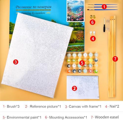 TUMOVO Flower Framed Paint by Numbers Kit for Adults Beginner, Sea Adult Paint by Number Kits on Canvas, Coastline Scenery Oil Painting for Gift Home Decor, Acrylic Drawing Paint Kits 16"x20" - Image 6