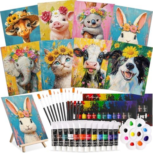Cholemy 36 Pcs Paint and Sip Kit Gift for Adults 8''x10'',Flower Animals by Cholemy