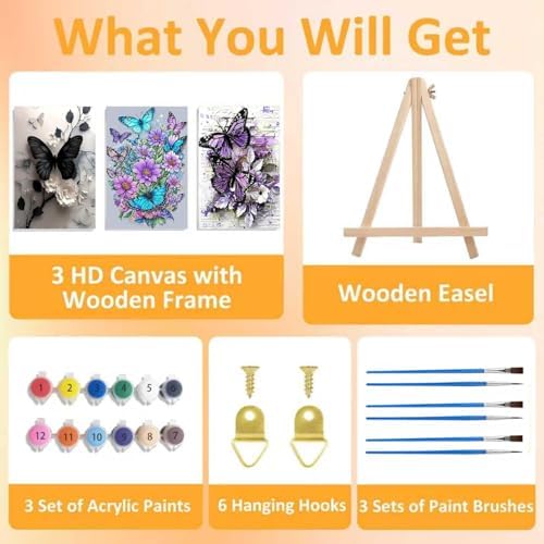 3 Pack Framed Paint by Numbers Butterfly for Adult with Easel (8x12 inch) - Image 4