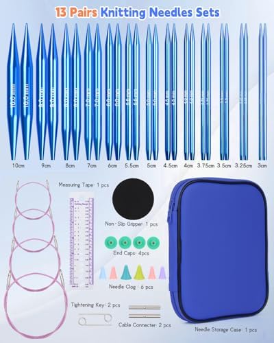 Aeelike 13 Pair Interchangeable Circular Knitting Needles 3-10 mm, Blue - Image 4