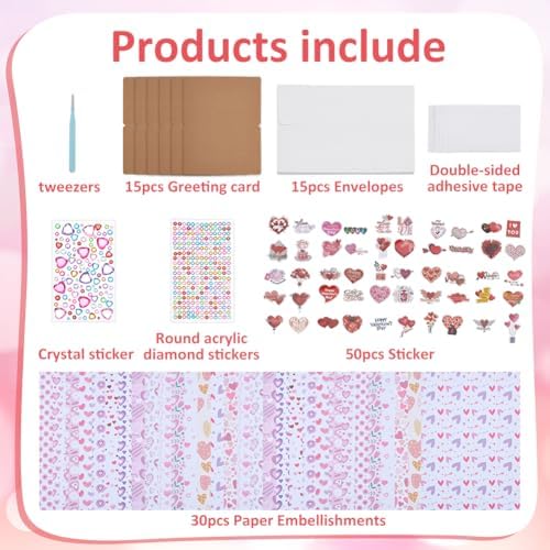 WEBEEDY 15 Sets Valentines's Day DIY Card Making Kits Valentines DIY Greeting Card Crafts with Envelopes, Blank Cards, Stickers for Birthday Christmas Anniversary Invitation Paper Craft Gift - Image 2