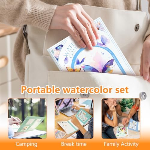 Mulyric 2-Pack Watercolor Painting Books for Adults & Beginners - All-in-One Creative Stress Relief Art Kit with 3-Fold Pad, 32 Pre-Printed Pages, 24 Colors & 2 Brushes for Relaxation & Art Therapy - Image 4