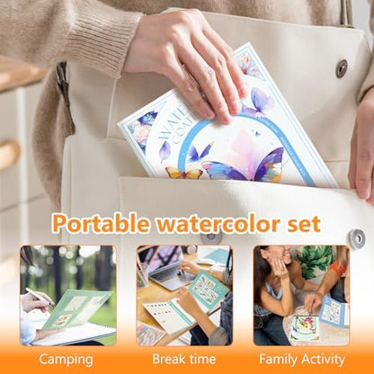 Mulyric 2-Pack Watercolor Painting Books for Adults & Beginners - All-in-One Creative Stress Relief Art Kit with 3-Fold Pad, 32 Pre-Printed Pages, 24 Colors & 2 Brushes for Relaxation & Art Therapy - Image 4