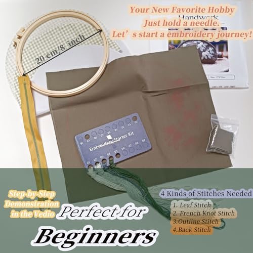 FONNUY Embroidery Kit Makeup Bag for Beginners, Flowers Pre-Stamped Pattern Handbag Coin Purses Making Kits for Adults with Hoop, Easy to Follow Color Thread Needlework (Grey) - Image 3