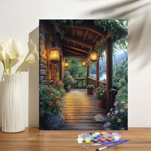 obterie Landscape Paint by Numbers Kit for Adults Beginner Garden Oil Painting Kit Adult Paint by Number Kits on Canvas DIY Painting for Beginners Art by Numbers for Gifts Home Wall Decor 16x20 Inch - Image 2