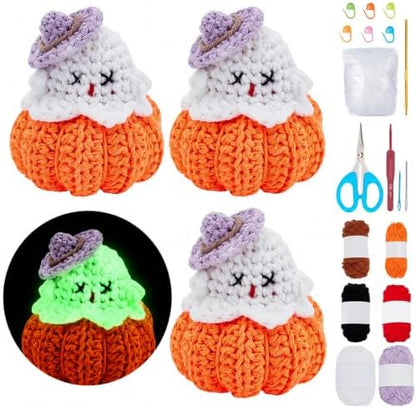 ORIGACH 4 Set Halloween Glow-in-the-Dark Ghost Crochet Kit for Beginners by ORIGACH