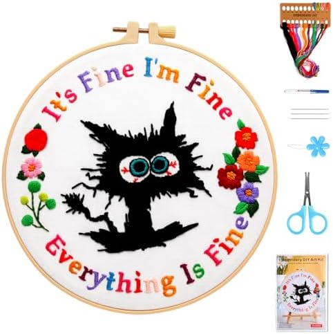 Haootadiy Beginner Embroidery Kit for Adults, Easy Cross Stitch Kit for Beginners and Adults, Full Embroidery Hoop Kit with Needles and Thread Included (Pattern 1) by Haootadiy