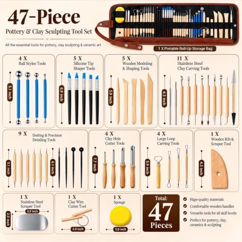 47PCS Pottery Tools Kit, Ceramic Tools, Clay Sculpting Tools - Image 2