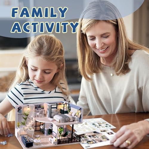 Flever Wooden DIY House Kit, Miniature with Furniture, Creative Craft Gift for Lovers and Friends (Satisfied Time) - Image 4