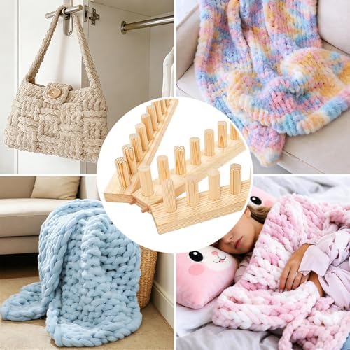 TISOFU 31" Chunky Blanket Loom, Large Wooden Loom Frame, Hand Knitting Kit for Adults Beginners, Adjustable Chunky Blanket Making Kit - Image 6