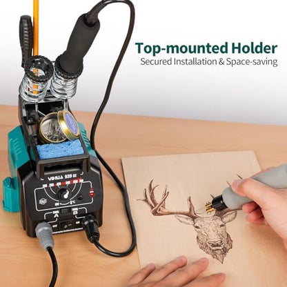 YIHUA 939 III Dual Pen Pyrography Station 2-in-1 Wood-Burning Tool with Two Wood-Burning pens 250-750°C Temperature Adjustable 20 Detailer nibs and 7 Essential Accessories and Tools Included - Image 3