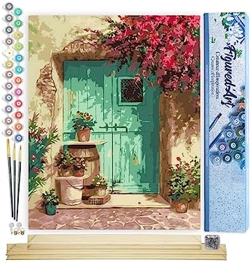 Figured'Art Paint by Numbers Kit for Adults Green Door 16"x20" - Craft Art Painting Rolled Canvas with DIY Wooden Frame by FiguredArt