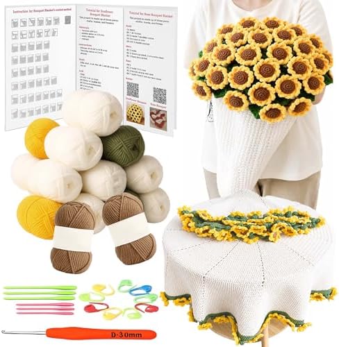 Yarniss Sunflower Crochet Blanket Kit for Beginner with Istruction&Tutorial by Yarniss