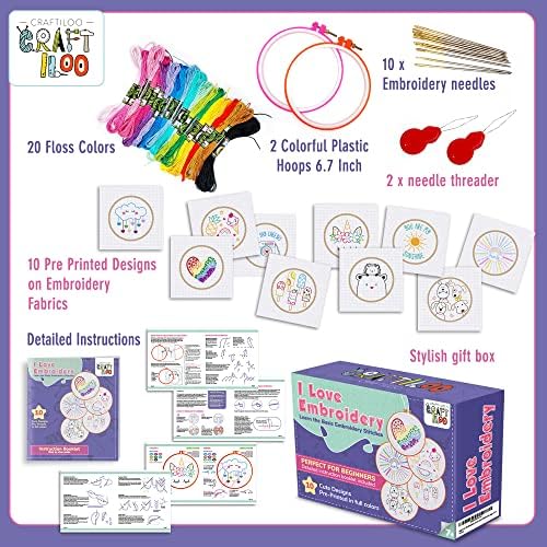 Embroidery Kit for Kids Ages 7-13 - 10 Pre-Stamped Beginner Patterns - Image 3