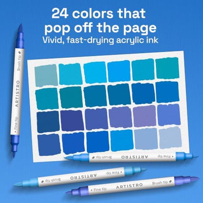 ARTISTRO 24 Blue Tones Dual-Tip Acrylic Paint Marker Pens for Drawing - Image 2